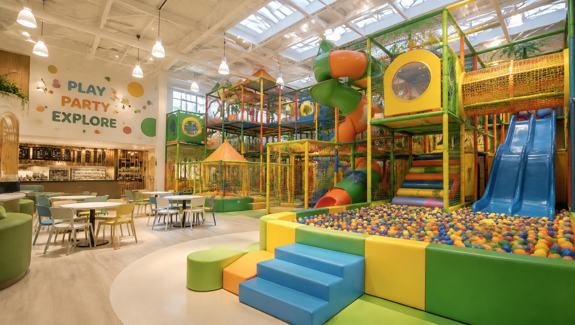 Concept render of a colourful indoor soft play centre